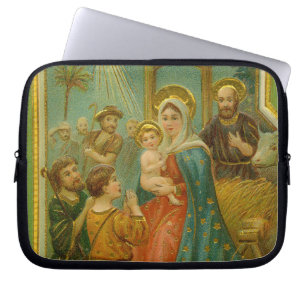 Vintage Edwardian Era Nativity Christmas Card Laptop Sleeve