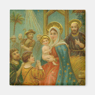 Vintage Edwardian Era Nativity Christmas Card Magnet