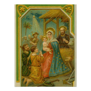 Vintage Edwardian Era Nativity Christmas Card Poster