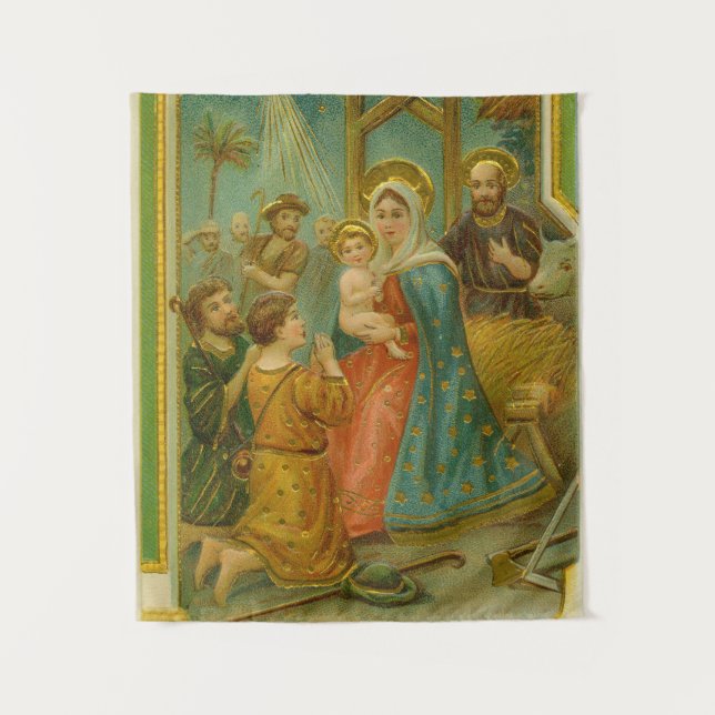Vintage Edwardian Era Nativity Christmas Card Tapestry (Front)