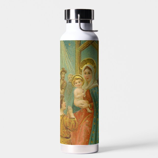 Vintage Edwardian Era Nativity Christmas Card Water Bottle (Left)