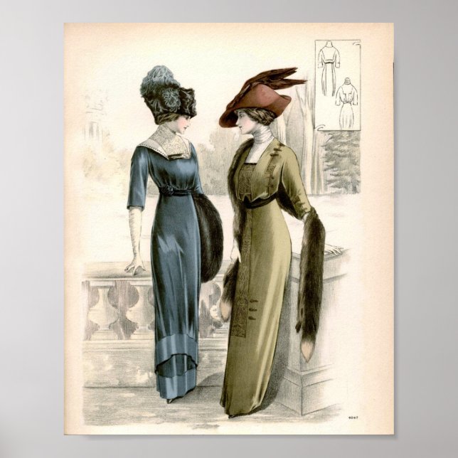 Vintage Edwardian Fashion Illustration Ladies Chat Poster (Front)