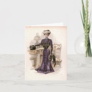Vintage Edwardian Lady Fox Fashion Illustration  Card