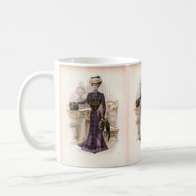 Vintage Edwardian Lady Fox Fashion Illustration  Coffee Mug (Left)