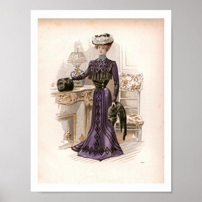 Vintage Edwardian Lady Fox Fashion Illustration  Poster (Front)
