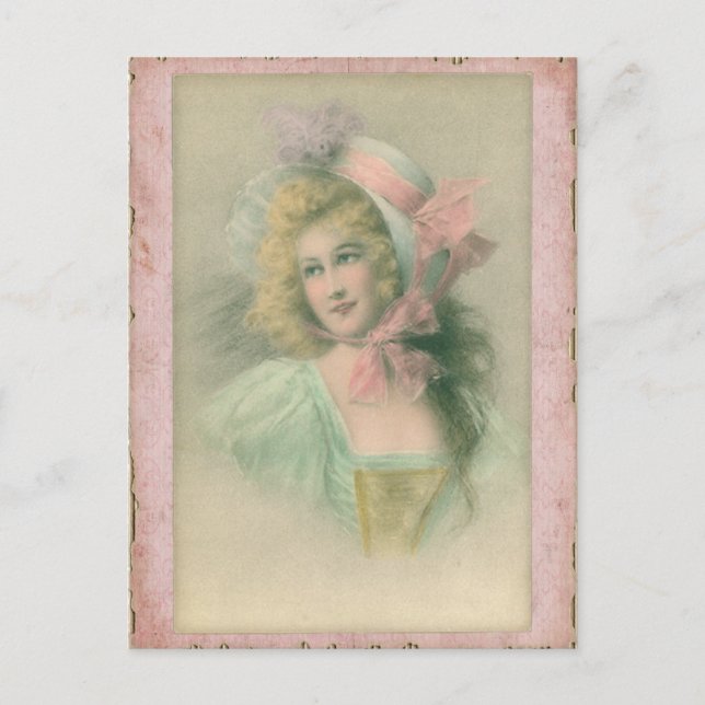 Vintage Edwardian Lady in Pink 1900s Illustration Postcard (Front)