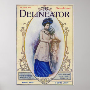 Vintage Edwardian Magazine Cover and Woman in Blu Poster