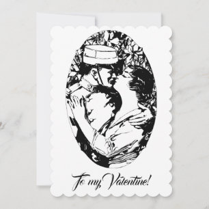 Vintage Edwardian Valentine soldier women white Holiday Card