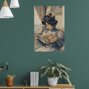 Vintage Edwardian Woman Reading on Train Poster