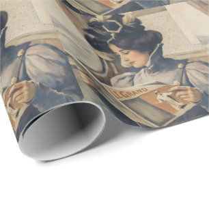 Vintage Edwardian Woman Reading on Train  Wrapping Paper