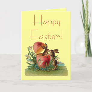 Vintage Egg & Easter Rabbits Kissing Holiday Card