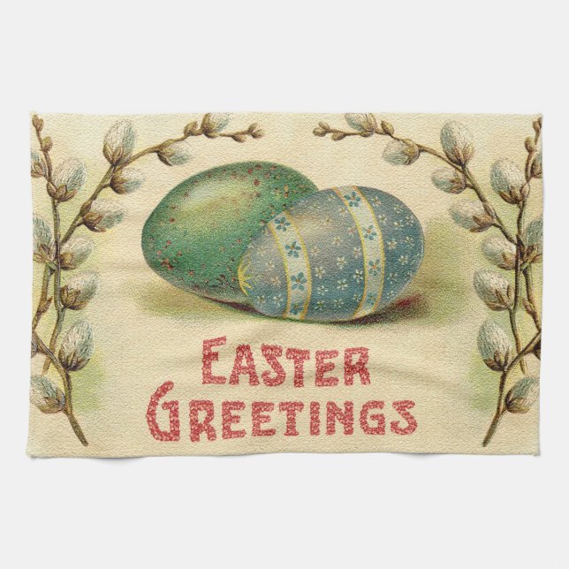 Vintage Eggs Easter Holiday Tea Towel (Horizontal)