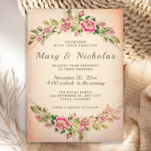 Vintage Eglantine Floral Wedding Invitation