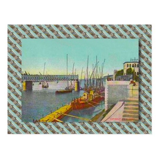 Vintage Egypt, Cairo, bridge and sailing boats Postcard