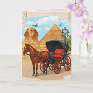 Vintage Egypt Horse Carriage Art – Retro Travel  Card