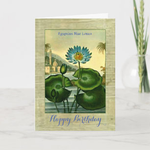 Vintage Egyptian Blue Lotus Flower Green Leaves Card
