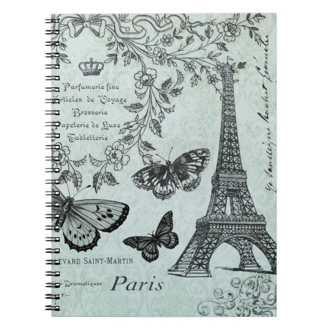 Vintage Eiffel Tower and butterflies notebook (Front)