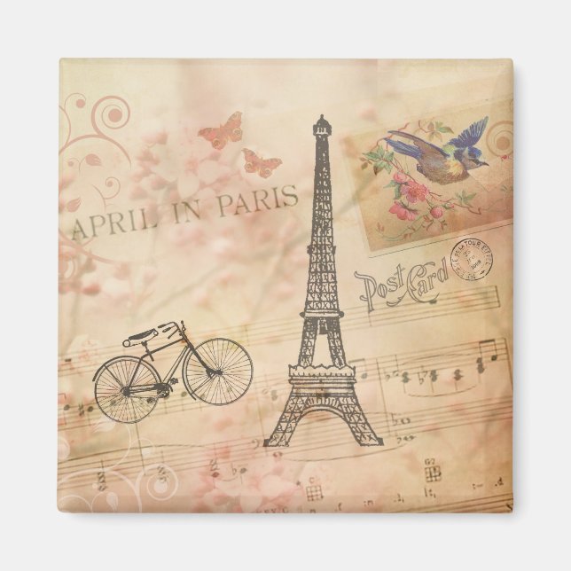 Vintage Eiffel Tower Art Magnet (Front)