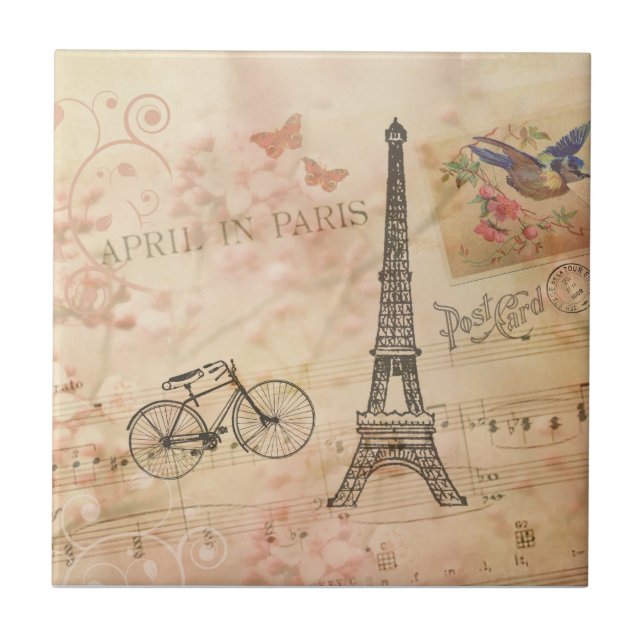 Vintage Eiffel Tower Art Tile (Front)