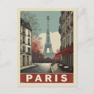 Vintage Eiffel Tower Cafe Paris France Watercolor Postcard