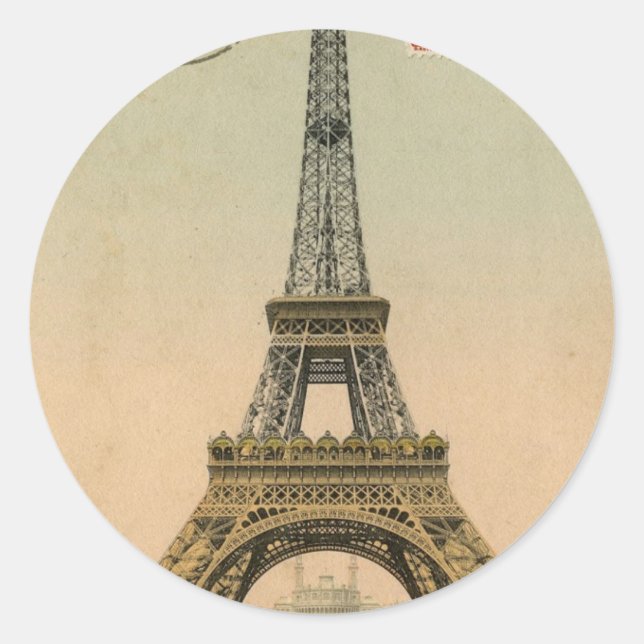 Vintage Eiffel Tower Classic Round Sticker (Front)