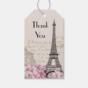 Vintage Eiffel Tower Collage Wildflowers Thank You Gift Tags