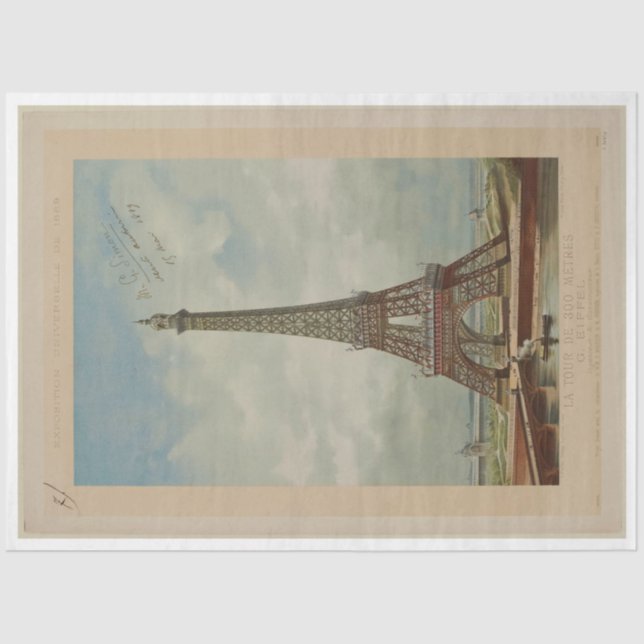 Vintage Eiffel Tower Ephemera Decoupage Tissue Paper (Front)