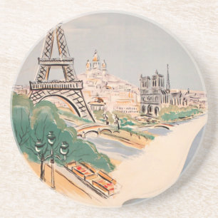 Vintage Eiffel Tower Paris Air Travel Advertising Coaster