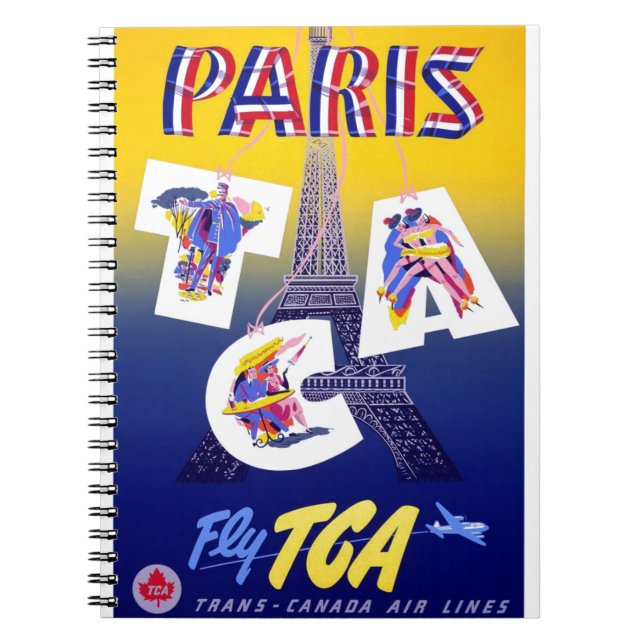 Vintage Eiffel Tower Paris Air Travel Advertising Notebook (Front)