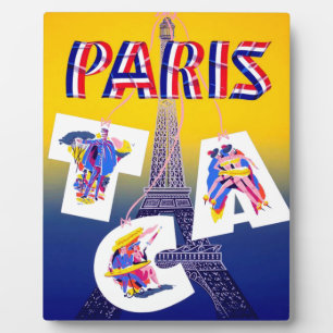 Vintage Eiffel Tower Paris Air Travel Advertising Plaque