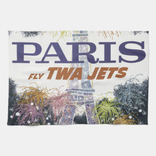 Vintage Eiffel Tower Paris Air Travel Tea Towel