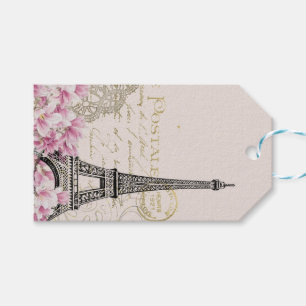Vintage Eiffel Tower Paris France Romance Rose Gift Tags
