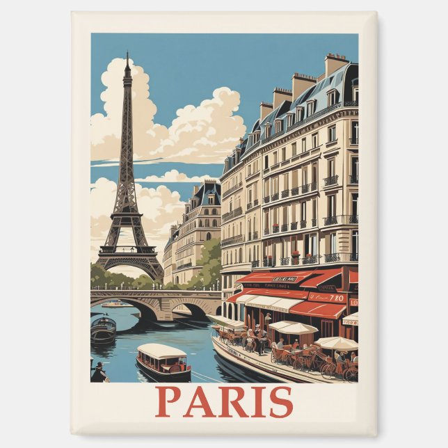 Vintage Eiffel Tower Paris France Seine Cafe Magnet (Front)