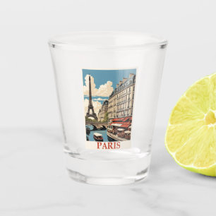 Vintage Eiffel Tower Paris France Seine Cafe Shot Glass