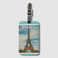Vintage Eiffel Tower Paris France Teal & White Lug