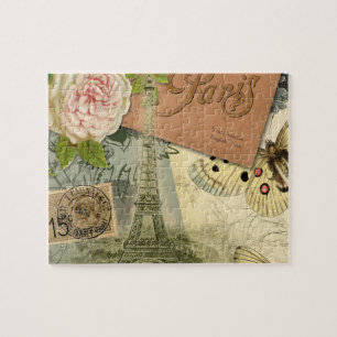 Vintage Eiffel Tower Paris France Travel collage Jigsaw Puzzle
