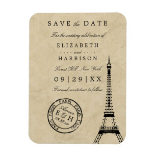 Vintage Eiffel Tower Paris Postmark Save The Date Magnet