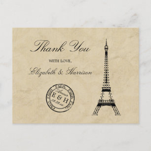 Vintage Eiffel Tower Paris Postmark Thank You Postcard
