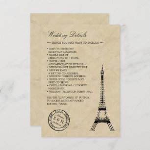 Vintage Eiffel Tower Paris Postmark Wedding Enclosure Card