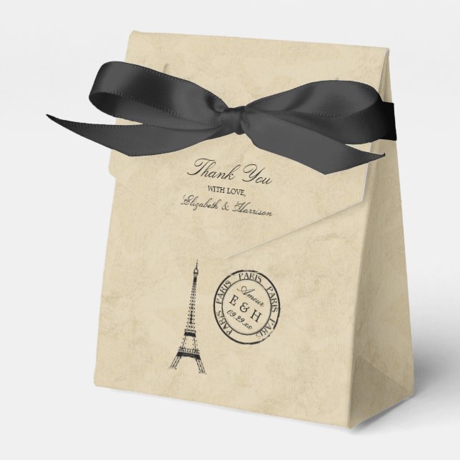 Vintage Eiffel Tower Paris Postmark Wedding Favour Box (Front Side)