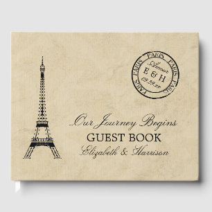 Vintage Eiffel Tower Paris Postmark Wedding Guest Book