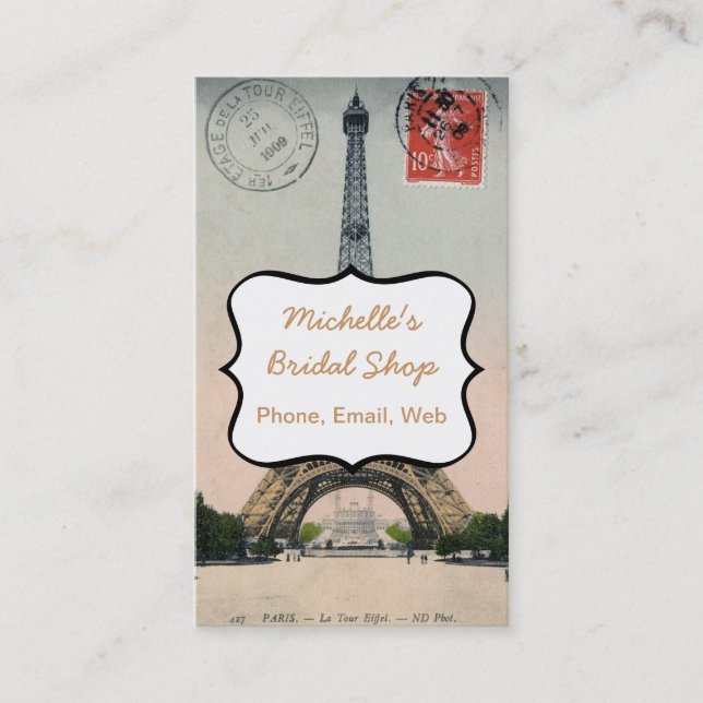 Vintage Eiffel Tower Postcard Business Card (Front)