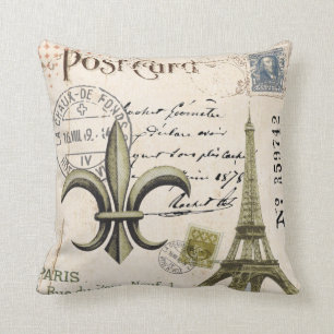 Vintage Eiffel Tower postcard pillow
