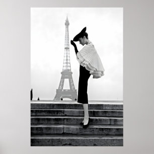 Vintage Eiffel Tower Print, Black and White Poster