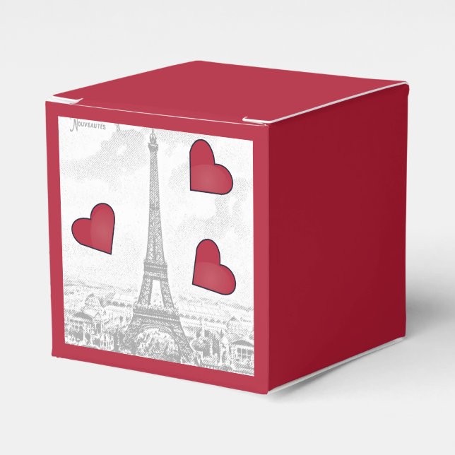 Vintage Eiffel Tower - red hearts  Favour Box (Front Side)