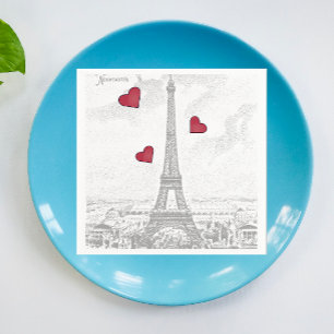Vintage Eiffel Tower -red hearts Napkin