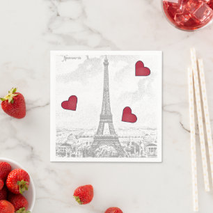 Vintage Eiffel Tower -red hearts Napkin