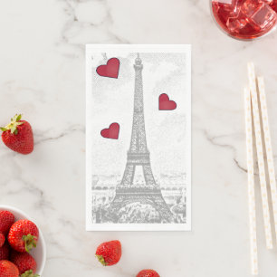Vintage Eiffel Tower -red hearts Napkin