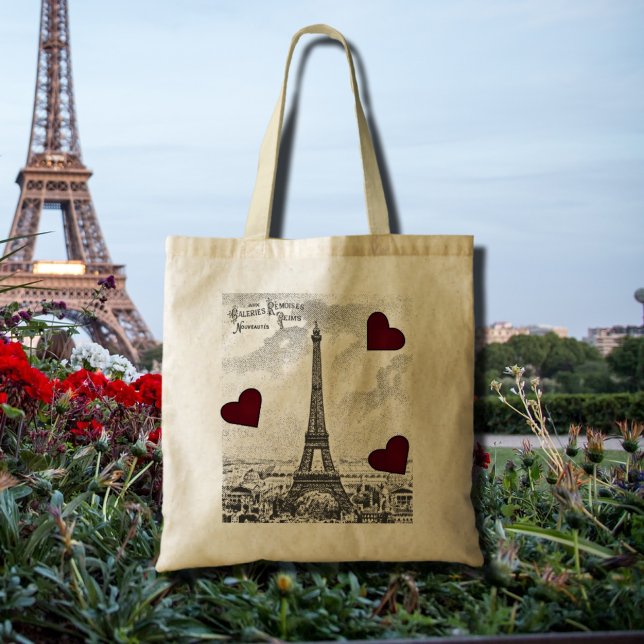 Vintage Eiffel Tower   - red hearts Tote Bag (Creator Uploaded)