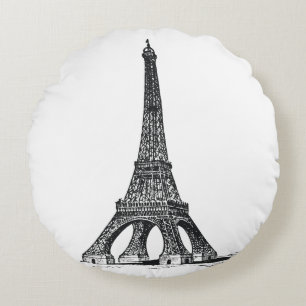 Vintage Eiffel Tower Round Cushion